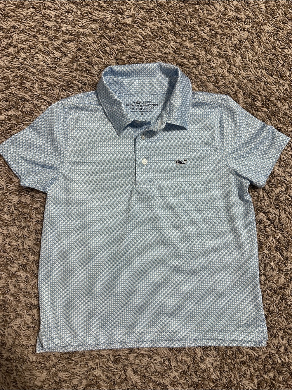 Vineyard Vines boys Pale Blue Microprint Polo